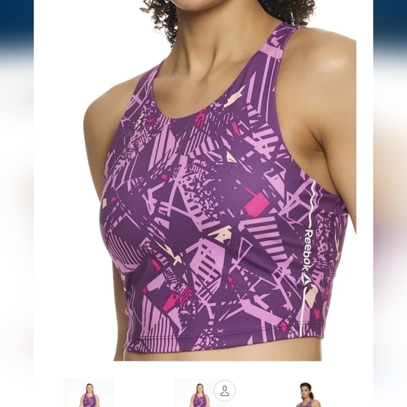 NWT Reebok Med Play on Crop Tank Bra Sunset Purple - Picture 4 of 11